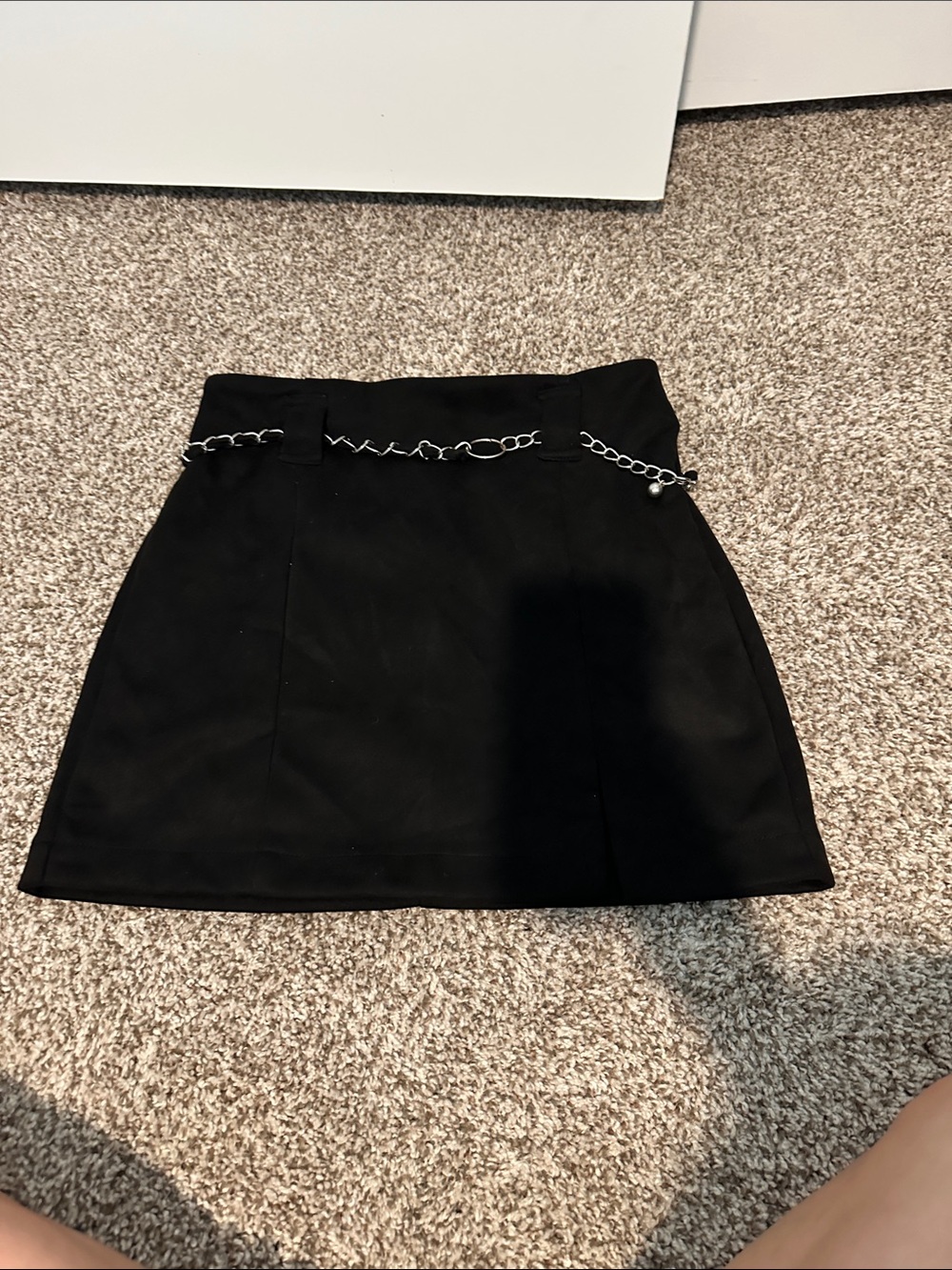 iris Black Mini Skirt with Silver Chain Accent